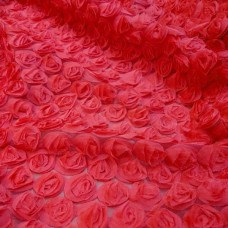 Ткань Шифоновые розы 3D (коралловый)
